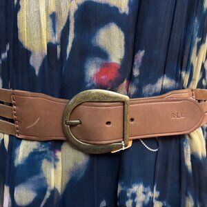 LAUREN by Ralph Lauren Brown Braided Leather Belt Brass Buckle M